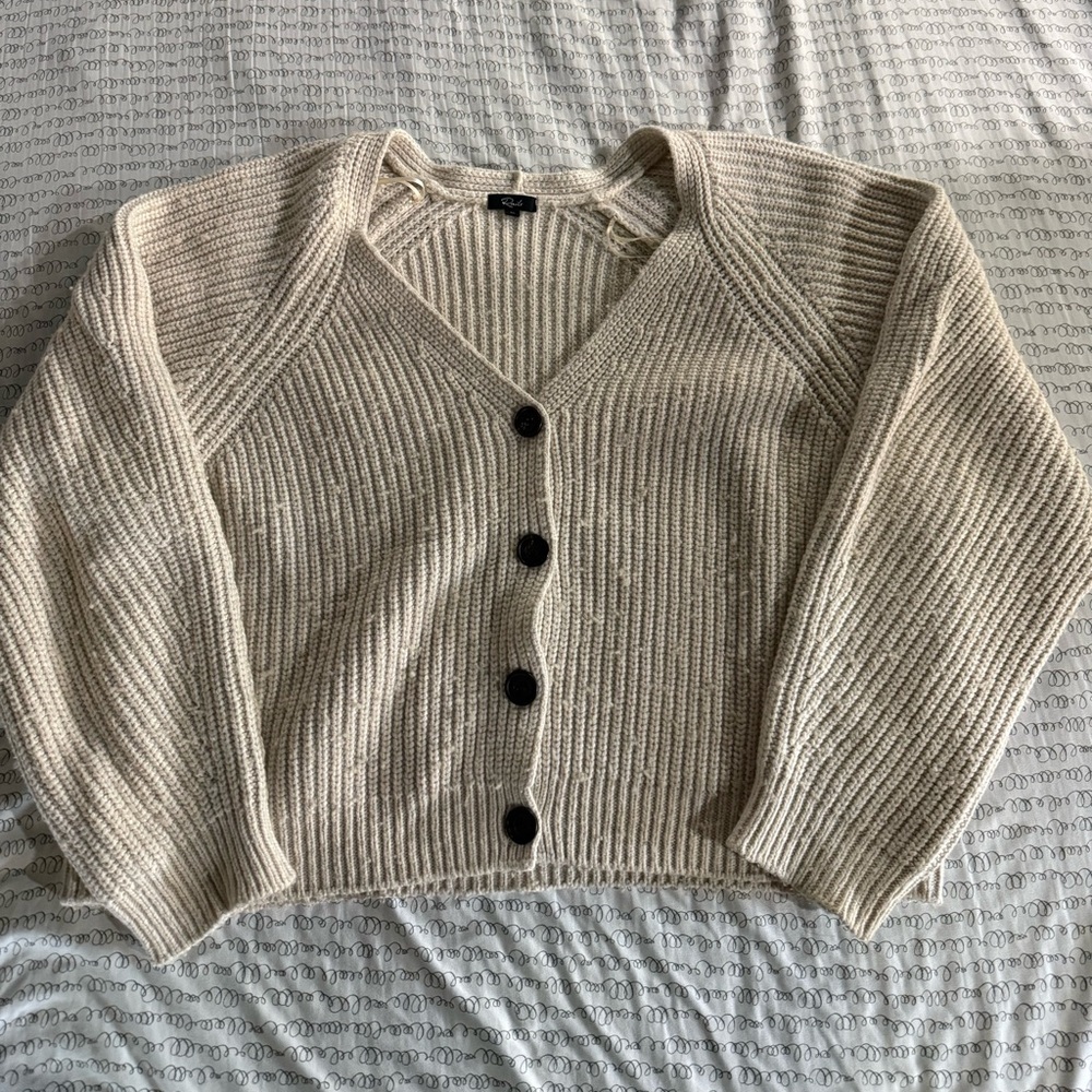 Rails Cream Ribbed V-Neck Button Cardigan